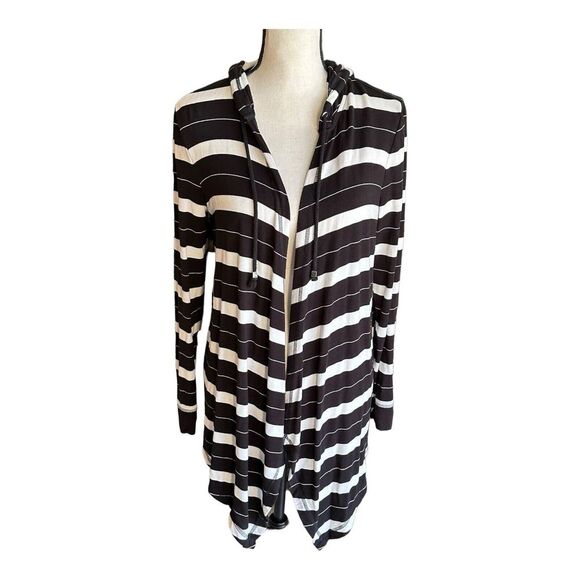 Michael Kors Sweaters - Michael Kors Womens long sleeve hood cardigan black white Small viscose stretch‎